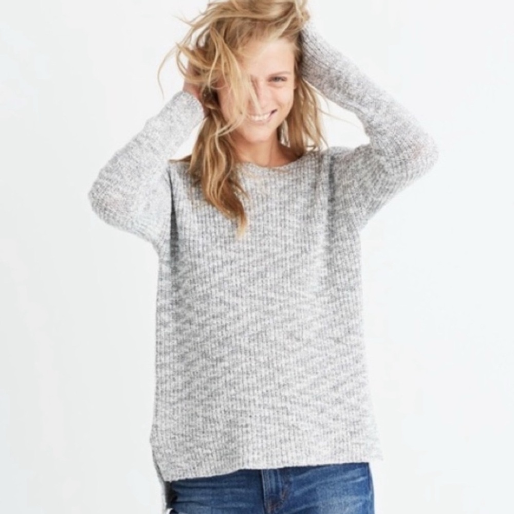 Madewell Gray Knitted Sweater Womens Sz M 100% Cotton Eastbank Marbled Pullover